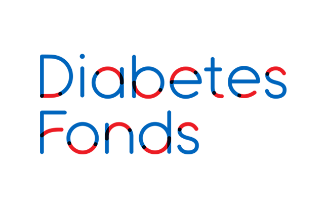 Logo met tekst Diabetes Fonds in blauw en rode letters